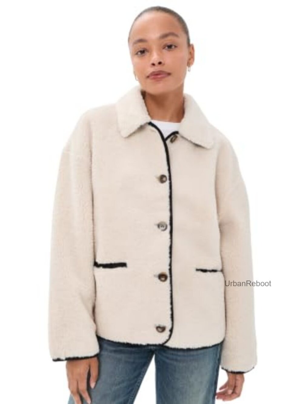 Teddy Sherpa Jacket Point Collar Long Sleeve Casual Fall Layer